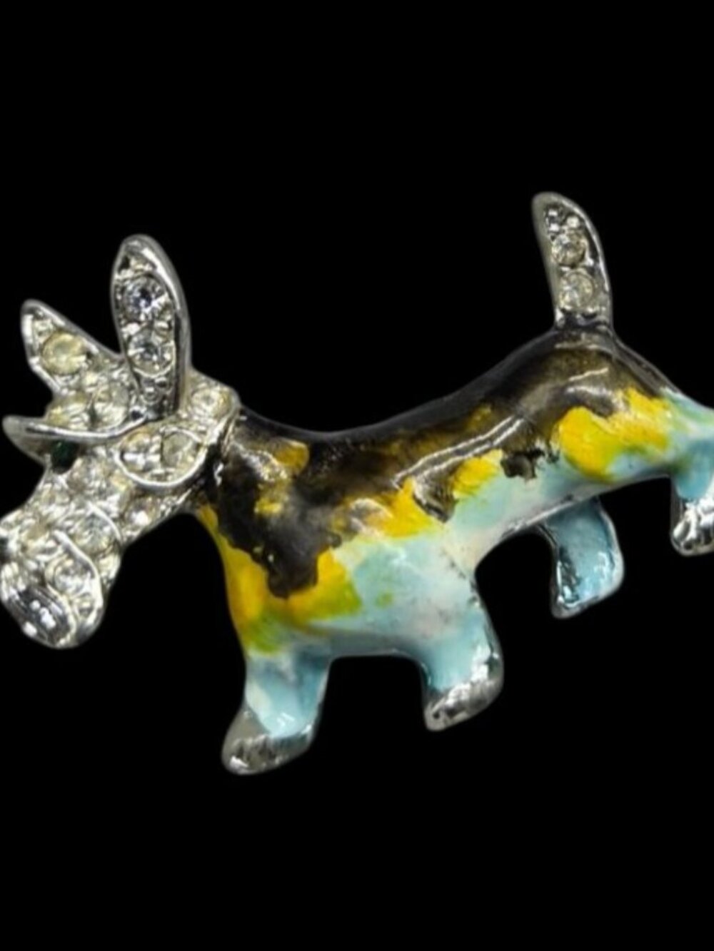 Vtg Scottie Dog Brooch Multi-Color Enamel Rhinestone Scottish Terrier Drop Glaze - Picture 5 of 7
